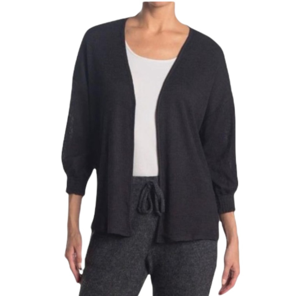 Eclair Ribbed Hacci Knit Black Open Cardigan Size Small NEW